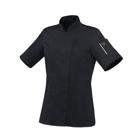 Veste de cuisine femme Unera manches courtes col. noir