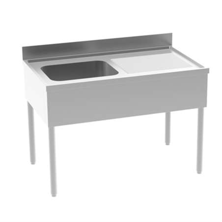 Plonge adossée - 1 bac à gauche - 1200x700x850/900 mm