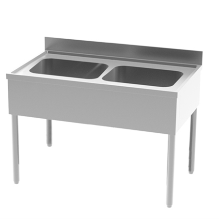 Plonge adossée - 2 bacs sans étagère - 1200x700x850/900 mm
