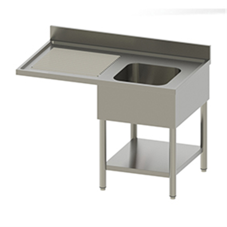 Plonge adossée - 1 bac droit avec égouttoir gauche ave étagère - 1200x700x850/900 mm