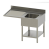 Plonge adossée - 1 bac droit avec égouttoir gauche ave étagère - 1200x700x850/900 mm