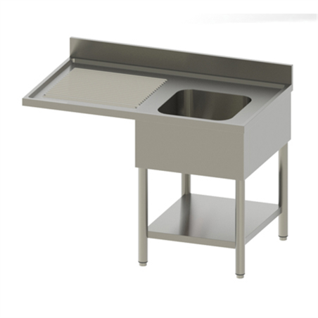Plonge adossée - 2 bacs avec égouttoir et étagère - 1600x700x850/900 mm