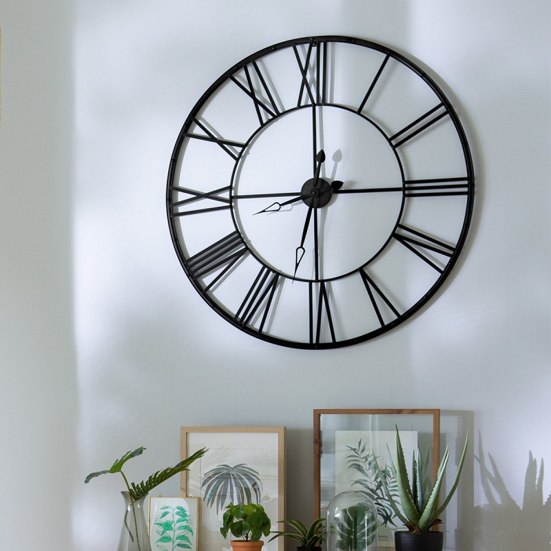 Horloge vintage en fer noir - avec pile AA LR6 (non fournie) - Ø69,5x4 cm