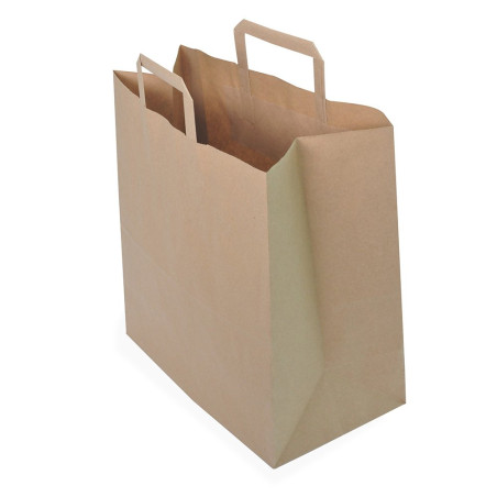Sac cabas poignées plates extérieures en kraft brun - recyclable - 32x22x24 cm