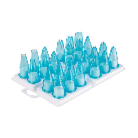 Assortiment pâtissier de 24 douilles copolyester - 10 douilles unies - 12 douilles cannelées  -1 feuille n°2