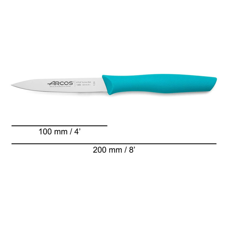 Couteau d'office lame lisse - Manche polypropylène turquoise - 10 cm