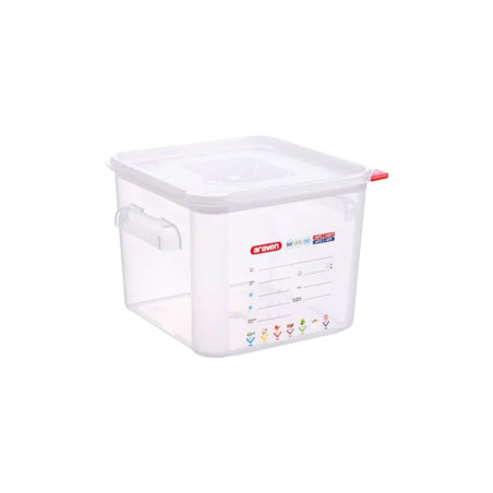 Bac carré à couvercle PP transparent avec poignées - 6L - 480x250x375 mm