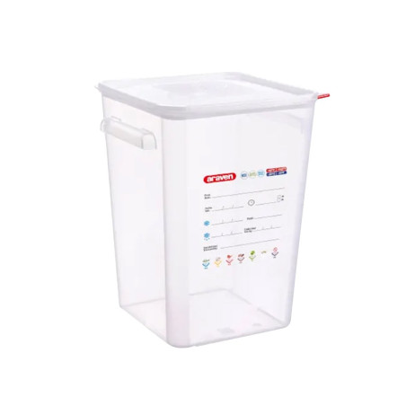 Bac carré à couvercle PP transparent avec poignées - 22L - 580x325x615 mm