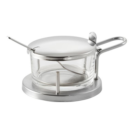 Service à parmesan en inox - avec bol verre et cuillère - 11x15x7 cm
