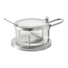 Service à parmesan en inox - avec bol verre et cuillère - 11x15x7 cm