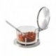Service à parmesan en inox - avec bol verre et cuillère - 11x15x7 cm