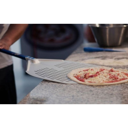 Pelle à pizza carrée - aluminium perforée manche 60 cm - 33x33 cm