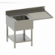 Plonge adossée 1 bac gauche avec égouttoir à droite avec étagère - 1200x700x850/900 mm