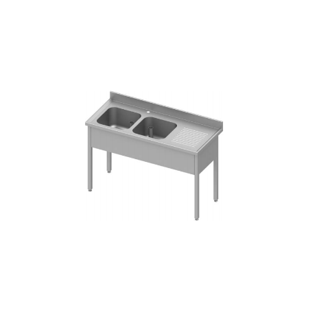 Plonge adossée bacs à gauche 1600x700x850/900 mm - 2 bacs 400x500 mm - pieds carrés
