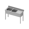 Plonge adossée bacs à gauche 1600x700x850/900 mm - 2 bacs 400x500 mm - pieds carrés