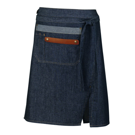 Tablier de cuisine mixte Haley denim brut - cuir cognac - TU