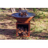 Braséro classique en acier corten - 560x560x600 mm - Ht de cuisson 900 mm - plaque de cuisson Ø1030 mm