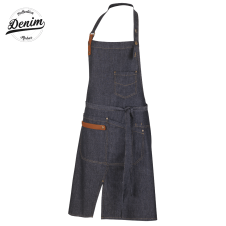 Tablier de cuisine mixte Harold denim brut - cuir cognac - TU