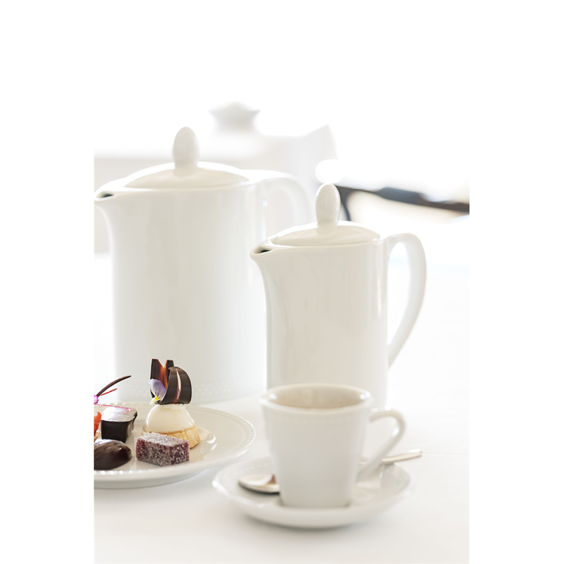 Paire tasse + sous tasse à café Perla 9cl porcelaine blanche