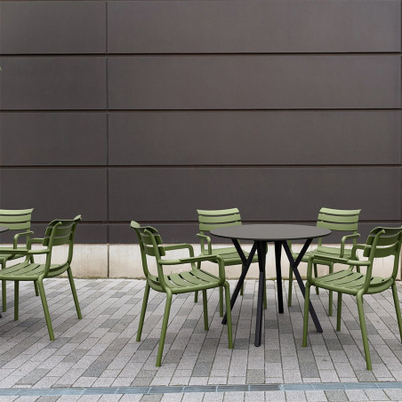 Fauteuil Paris extérieur empilable en polypropylène - Vert Olive
