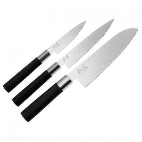 Set de 3 couteaux Wasabi (office, petty, santoku) - noir