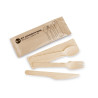 Kit couverts bois 4/1 - fourchette, couteau, cuillère dessert, serviette 1 pli
