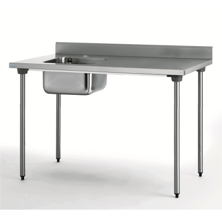 Table du chef adossée - 1 bac gauche 400x400 mm - sans étagère - 1600x700x900 mm