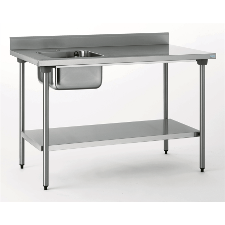 Table du chef adossée - 1 bac gauche 400x400 mm - avec étagère - 1200x700x900 mm