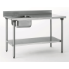 Table du chef adossée - 1 bac gauche 400x400 mm - avec étagère - 1200x700x900 mm