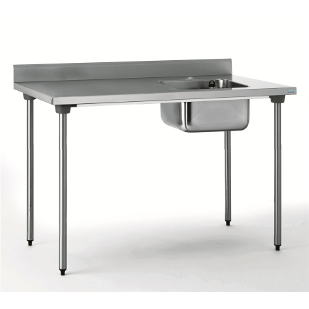 Table du chef adossée - 1 bac droite 400x400 mm - sans étagère - 1600x700x900 mm