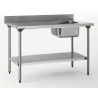 Table du chef adossée - 1 bac droite 400x400 mm - avec étagère - 1600x700x900 mm