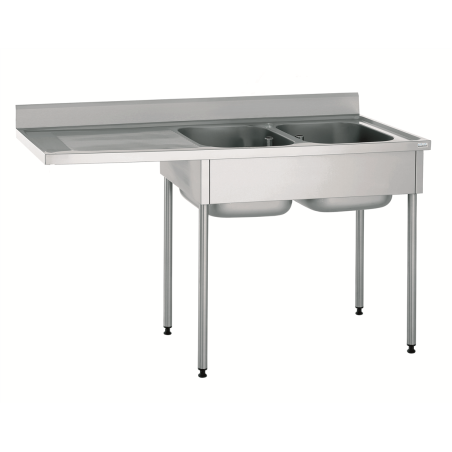 Plonge adossée 2 bacs 400x500 mm - 1 égouttoir suspendu à gauche 1600x700x900 mm - sans robinet - sans étagère
