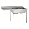 Plonge adossée 2 bacs 400x500 mm - 1 égouttoir suspendu à gauche 1600x700x900 mm - sans robinet - sans étagère
