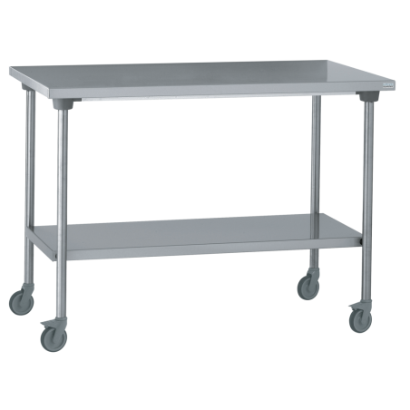 Table centrale inox avec étagère - avec roulettes - 1800x700x900 mm