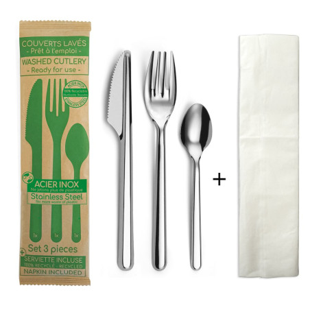 Sachet 3 couverts + serviette papier