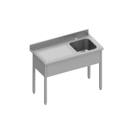 Plonge adossée bac à droite - 1200x700x850/900 mm - 1 bac 500x500 mm - pieds carrés