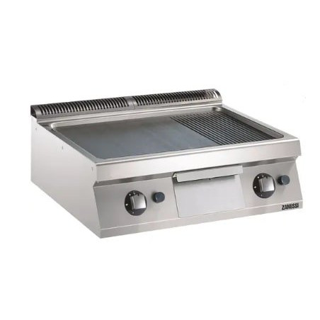 Grillade plaque 2/3 lisses + 1/3 nervuré chrome - gaz - 7kW - 800x700x250 mm
