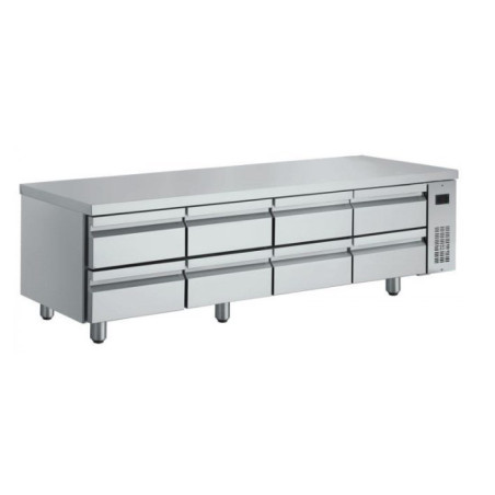 Soubassement réfrigéré - froid ventilé +0 à +10°C - 230V mono - 8 tiroirs GN1/1 - 447W - 2242x700x645/705 mm