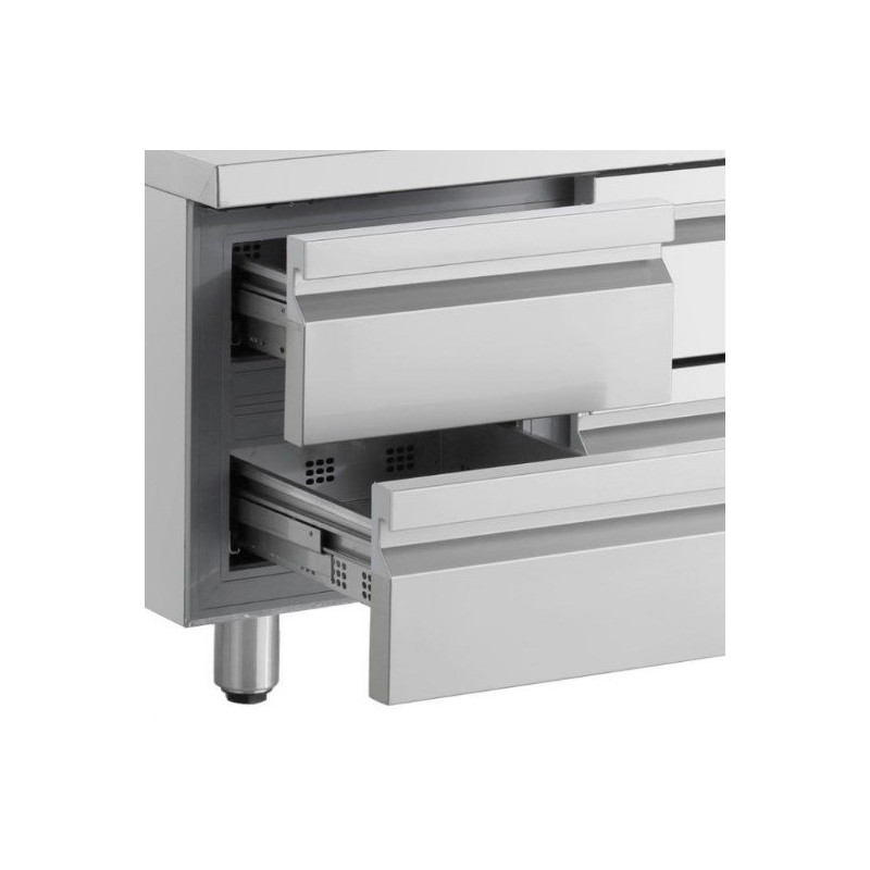 Soubassement réfrigéré - froid ventilé +0 à +10°C - 230V mono - 8 tiroirs GN1/1 - 447W - 2242x700x645/705 mm